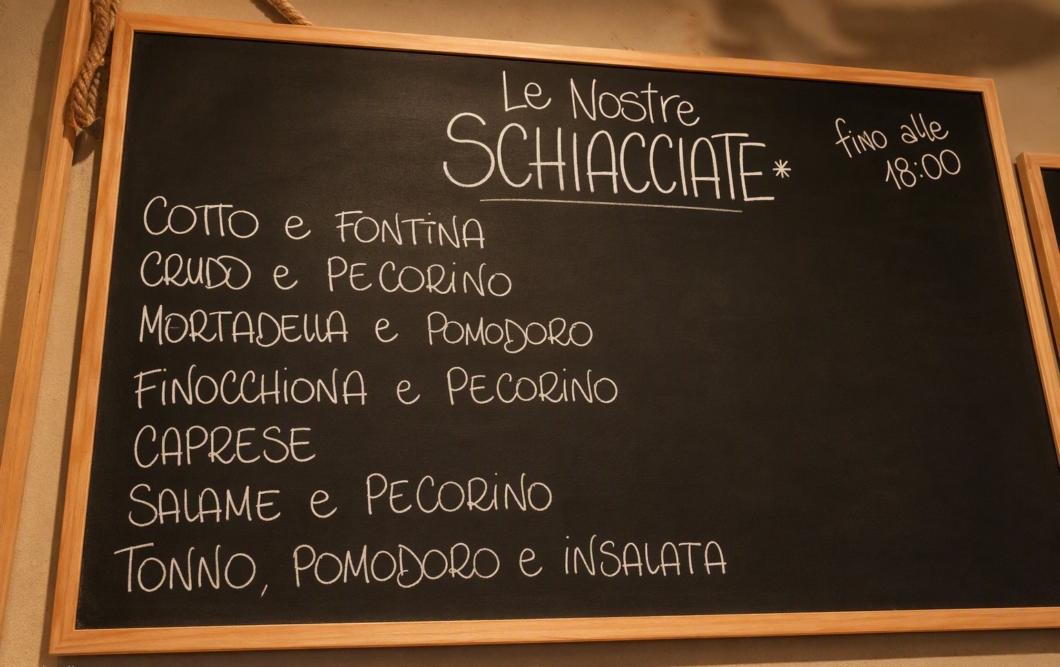 La lavagna delle schiacciate farcite appesa al muro