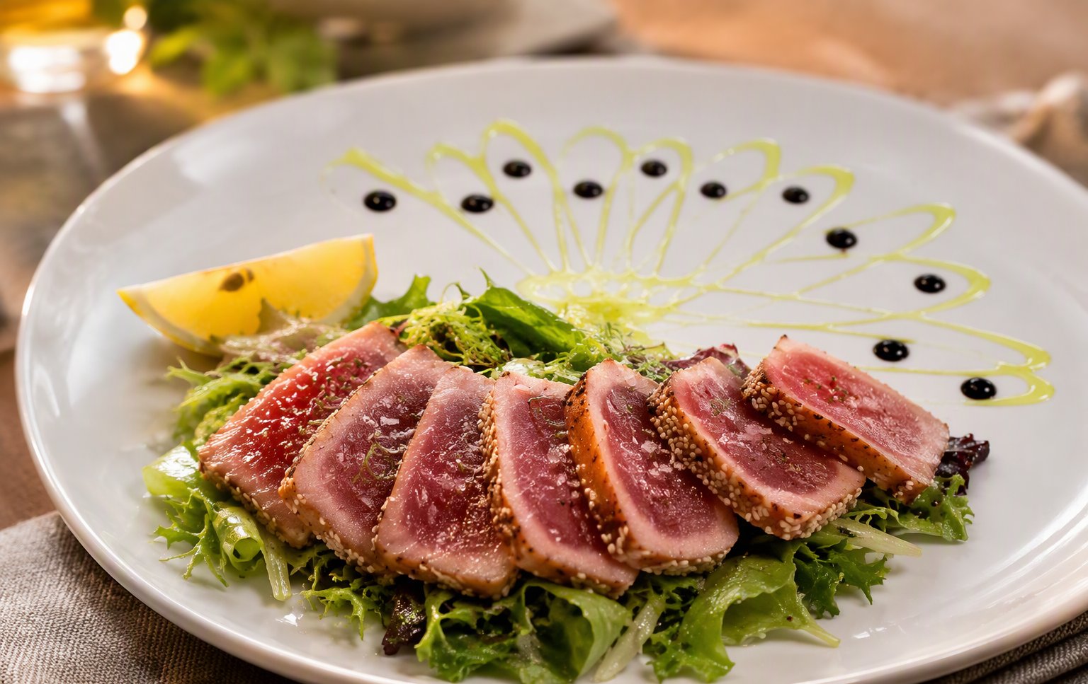 Il tataki di tonno al sesamo su letto di insalata